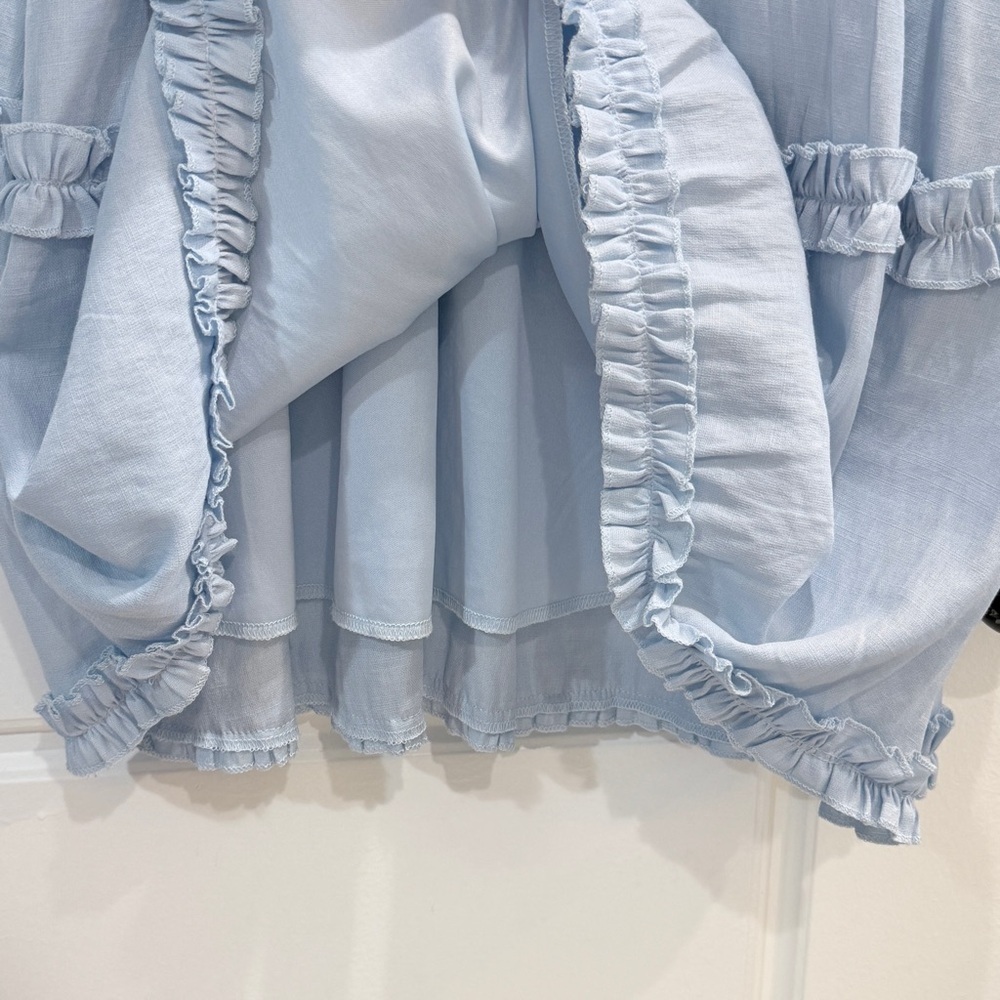 Pale Blue Ruffle V-Neck Mini Dress - Picture 9 of 9